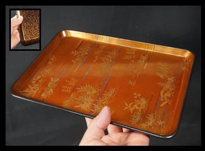 蒔絵　梨地　煎茶道具　盆　香盆　茶器　煎茶盆　金蒔絵　切手盆　大名道具　明治工芸　漆器　木製　輪島塗り