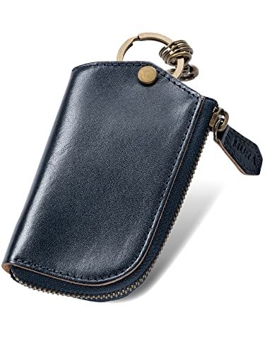 【新品】[MURA] キーケース メンズ 本革 【 使い込むほど美しく馴染む、上質イタリアンレザー 】 スマートキー対応 サッと出せるL字ファスナー 交通系IC対応 コンパクト スマートキーケース ムラ（ネイビー）