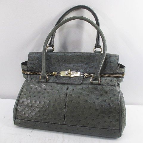 マックスマーラ MAX MARA トートバッグ ハンドバッグ グレー系 オーストリッチ レザー イタリア製
