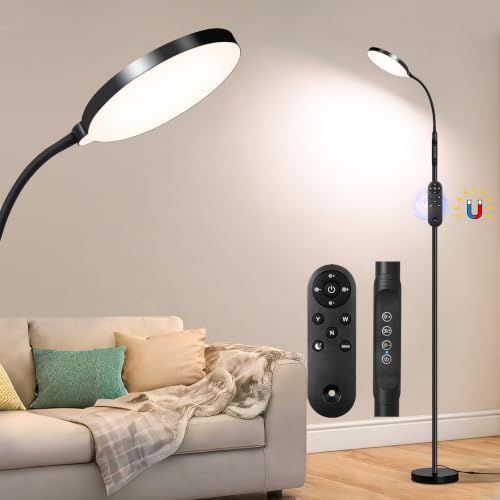 屋内用フロアランプ、240個のLEDアイプロテクションランプ、ベース付き、高さ調節可能、調光可能、フレキシブルグースネック、リビングルーム寝室オフィス用読書灯 国内発送 2eaaa737