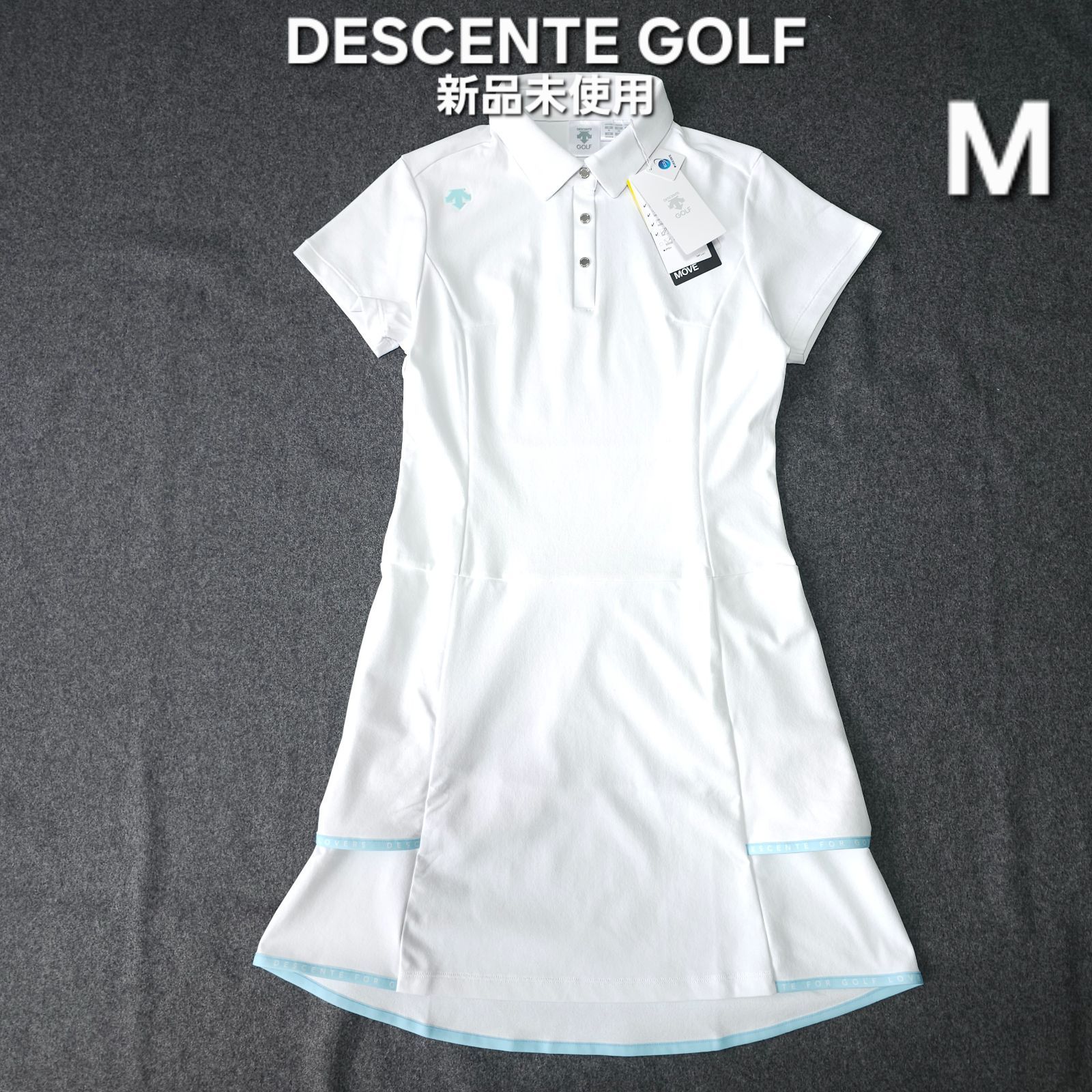 【?値下げ交渉受付中】新品 未使用 DESCENTE GOLF 近年モデル 半袖 ゴルフワンピース M 段切り替え フリル Aラインシルエット ホワイト ストレッチ 速乾 デサントゴルフ