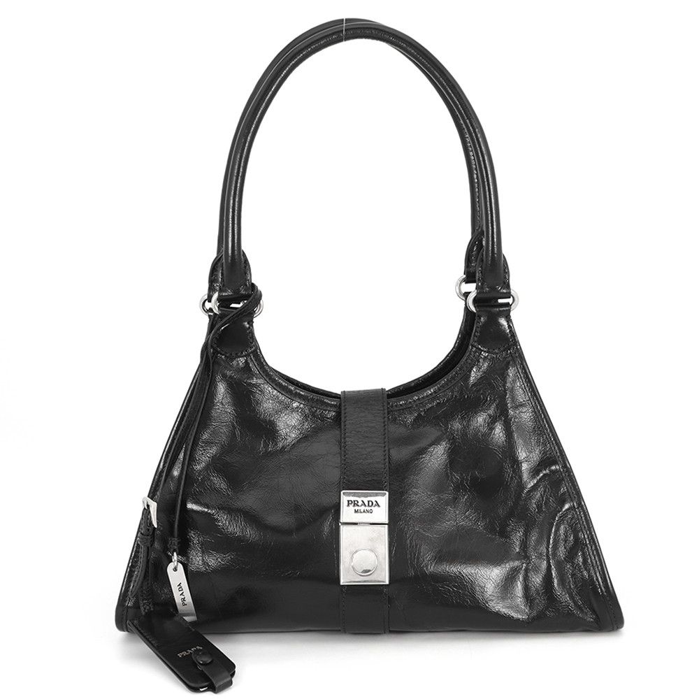プラダ ショルダーバッグ ホーボーバッグ ミディアム レザー ロゴ 1BG563 PRADA 黒