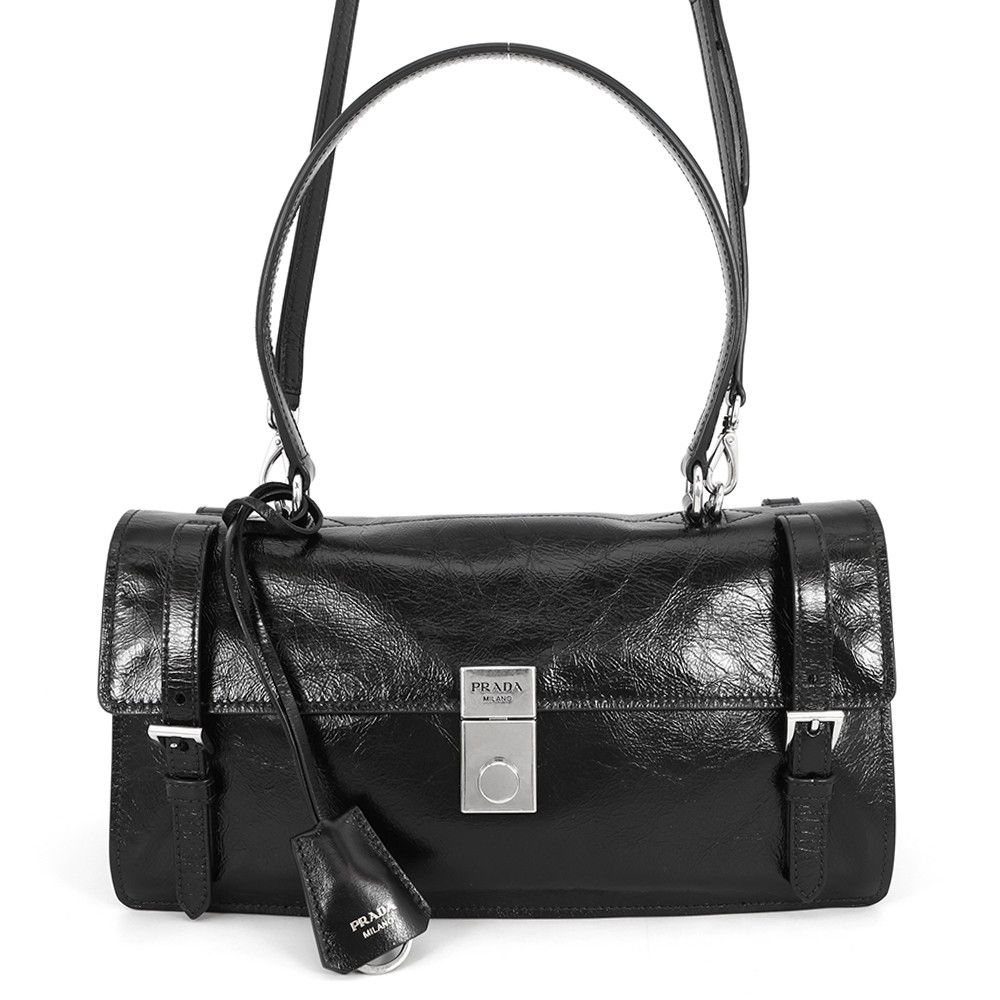 プラダ ハンドバッグ ロゴ レザー 1BN026 PRADA 2wayショルダーバッグ 黒