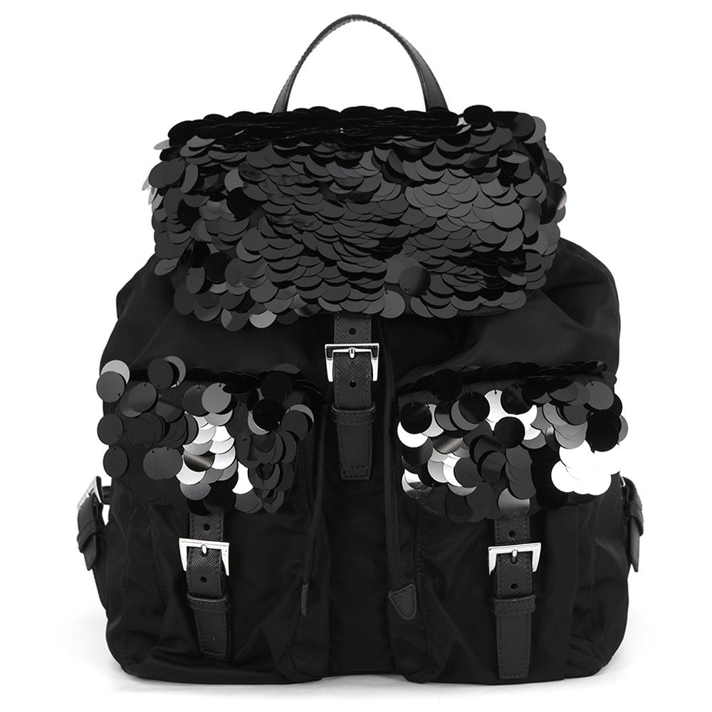 プラダ リュック ナイロン スパンコール バックパック 1BZ811 PRADA バッグ リュックサック 黒