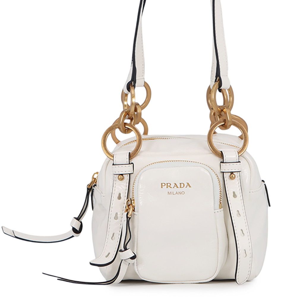 プラダ ハンドバッグ ダンクル トップハンドル ミニ ダングルレザー 1BB137 PRADA バッグ ショルダーバッグ 白