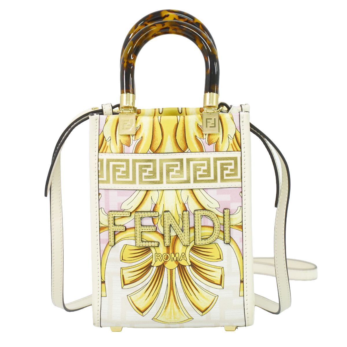 本物 フェンディ FENDI × ヴェルサーチ VERSACE フェンダーチェ サンシャイン ショッパー ミニ 2WAY ショルダーバッグ レザー マルチカラー 8BS051 バッグ 中古・