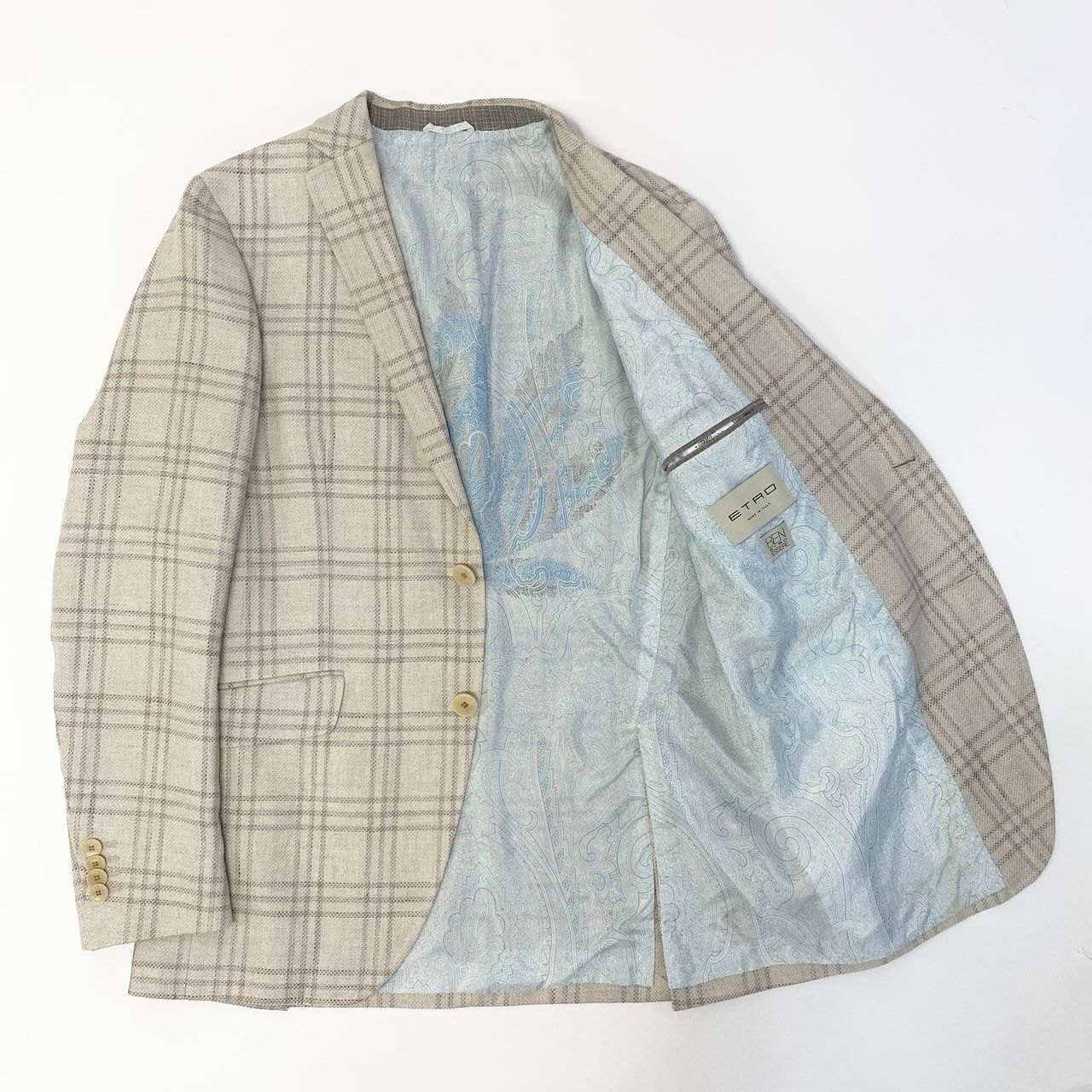 48c18 ETRO エトロ テーラードジャケット チェック柄 裏地ペイズリー柄