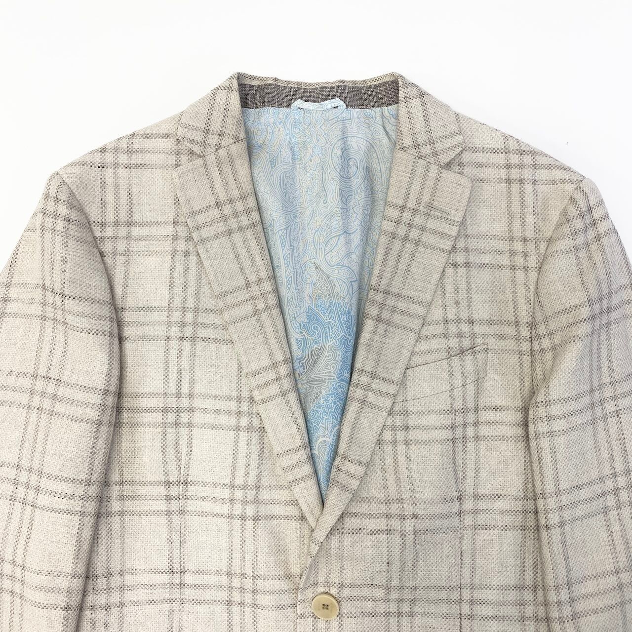 ETRO エトロテーラードジャケット48 グレー 裏地ペイズリー美品 イタリア製 48c18 ETRO エトロ テーラードジャケット チェック柄 裏地ペイズリー柄