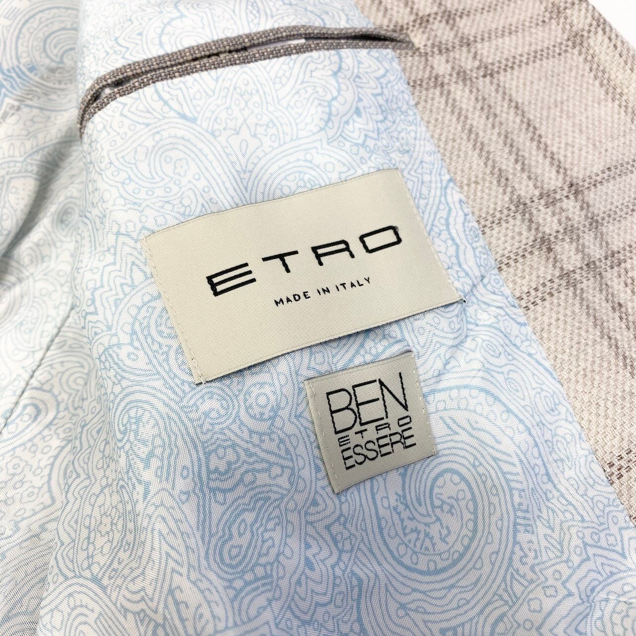 48c18 ETRO エトロ テーラードジャケット チェック柄 裏地ペイズリー柄