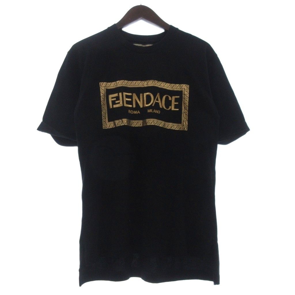 フェンダーチェ Fendace FENDI VERSACE Tシャツ カットソー 半袖 メデューサ ロゴ 刺繍 FS7900 AJKL 黒 ブラック XXS