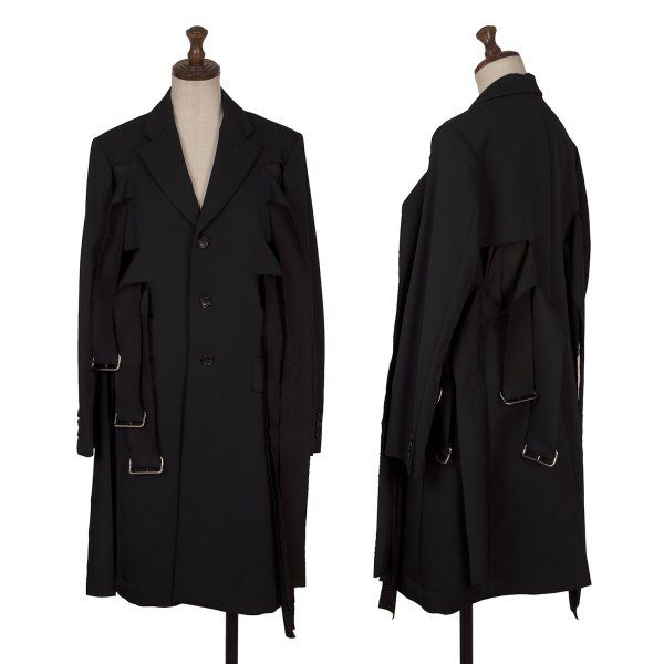 コムデギャルソンCOMME des GARCONS ボンディングウールベルトデザインコート 紺XS 103,378円