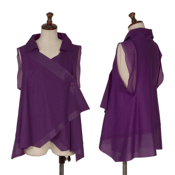 イッセイミヤケISSEY MIYAKE 132 5. メッシュ切替ノースリーブトップス 紫3