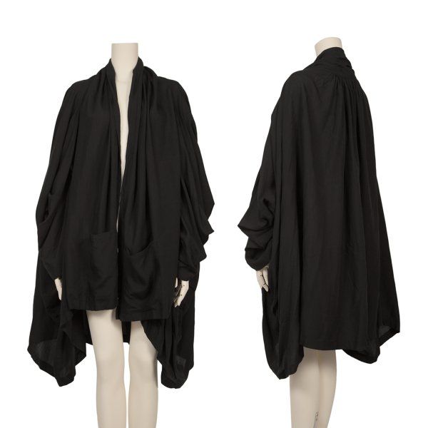 ヨウジヤマモト ファムYohji Yamamoto FEMME スリーブ切替バックギャザーコート 黒1