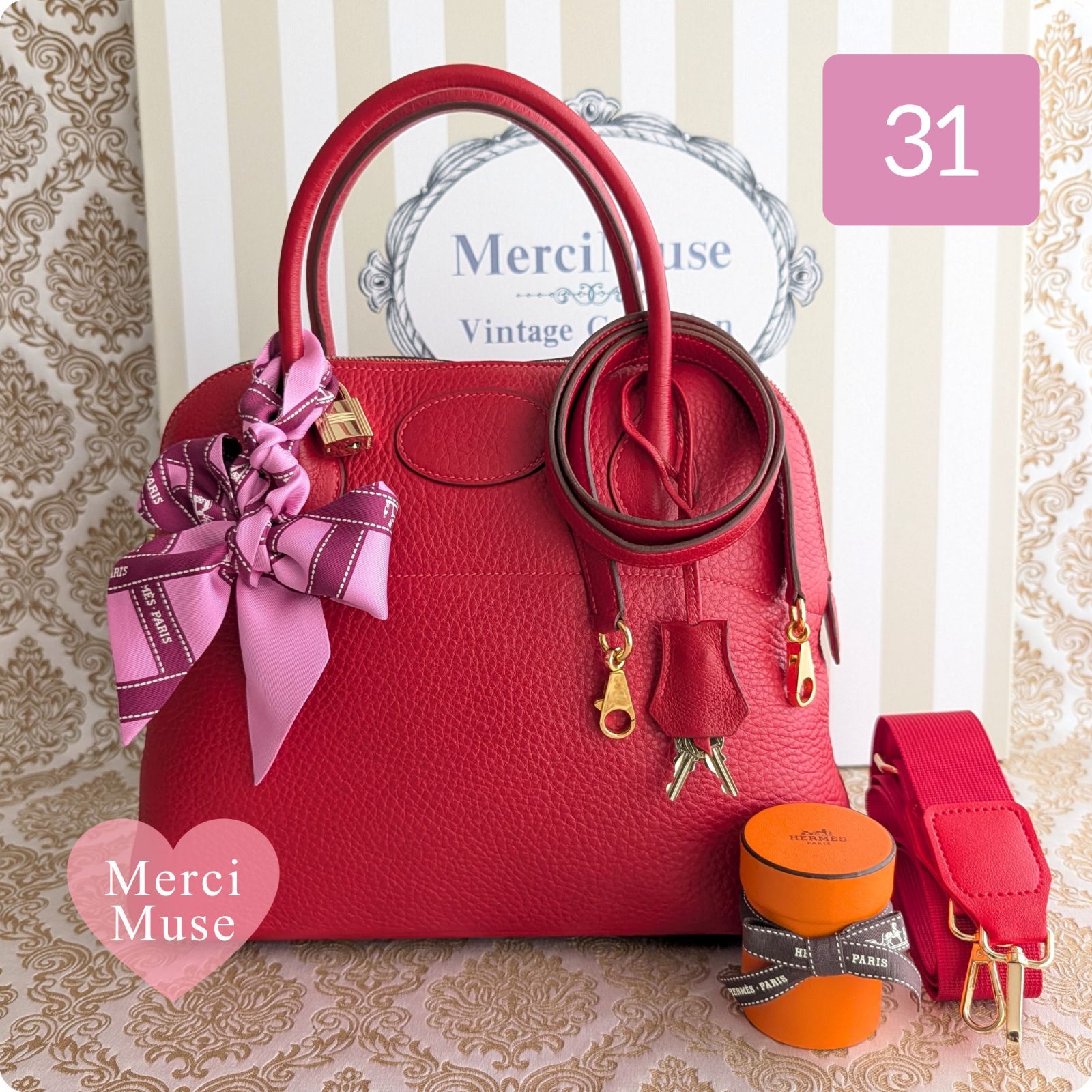 ❤お得なお品❤ボリード31 ルージュカザックｘシルバー金具 トリヨン エルメス □J刻印 MerciMuse メルシーミューズ