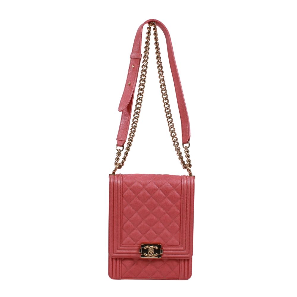 CHANEL シャネル ノースサウス ボーイフラップバッグ ショルダーバッグ キャビアスキン ピンク【中古】 レディース