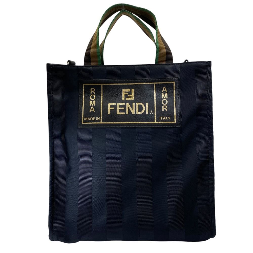 FENDI フェンディ ペカン トートバッグ バッグ ストライプ FF ロゴ 7VA454 ナイロン ブラック ゴールド 通勤 お出かけ 洗練 高級感 定番 実用的 収納力
