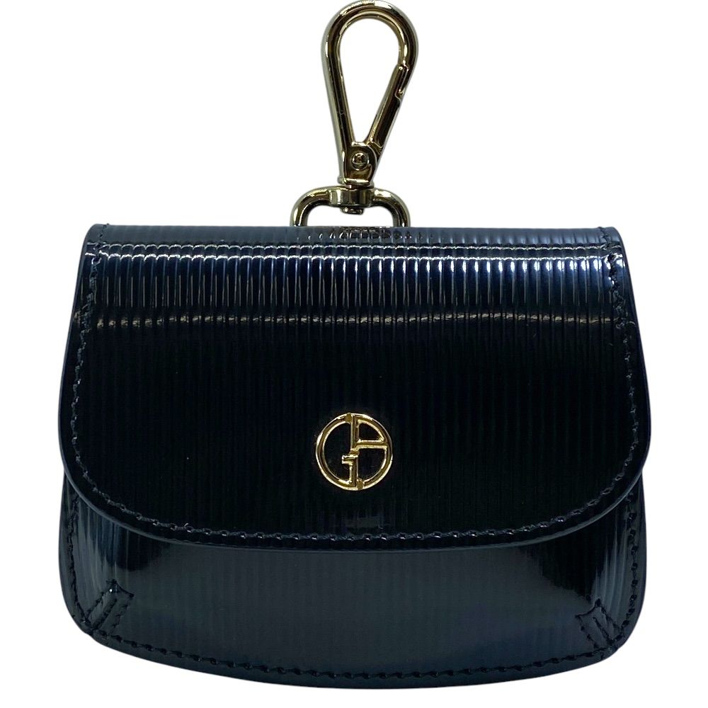 未使用 GIORGIO ARMANI ジョルジオ アルマーニ ラ プリマ ミニ チャーム コインケース ポーチ ストライプ Y1H409 YQZ6A レザー ブラック 普段使い お出かけ 定番 人気 上品 洗練 実用的 機能的 軽量 多用途 デイリー