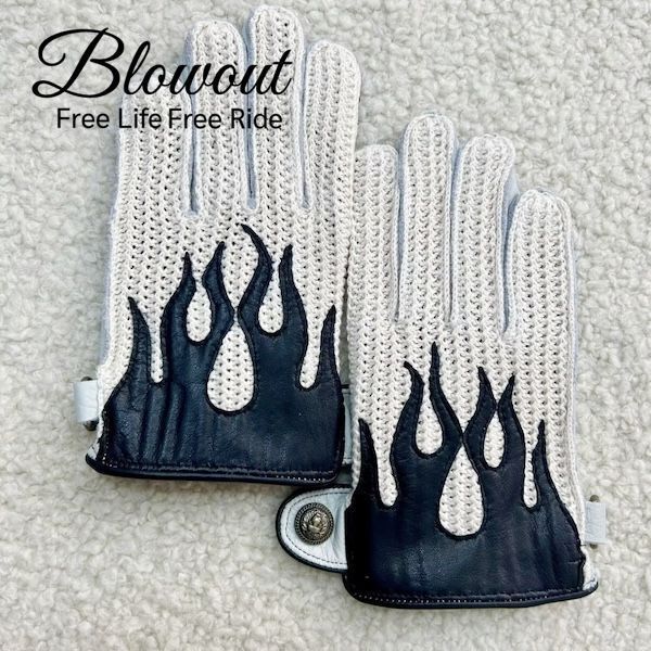 Blowout W/B フレイムス レザーグローブ 本革 皮 鹿皮 ディアスキン 手袋 ハーレー バイカー ハーレー チョッパー ファイヤー ブコ TT&CO オーシャンビートル XL ウエストライド FX スカルフライト 883 BUCO
