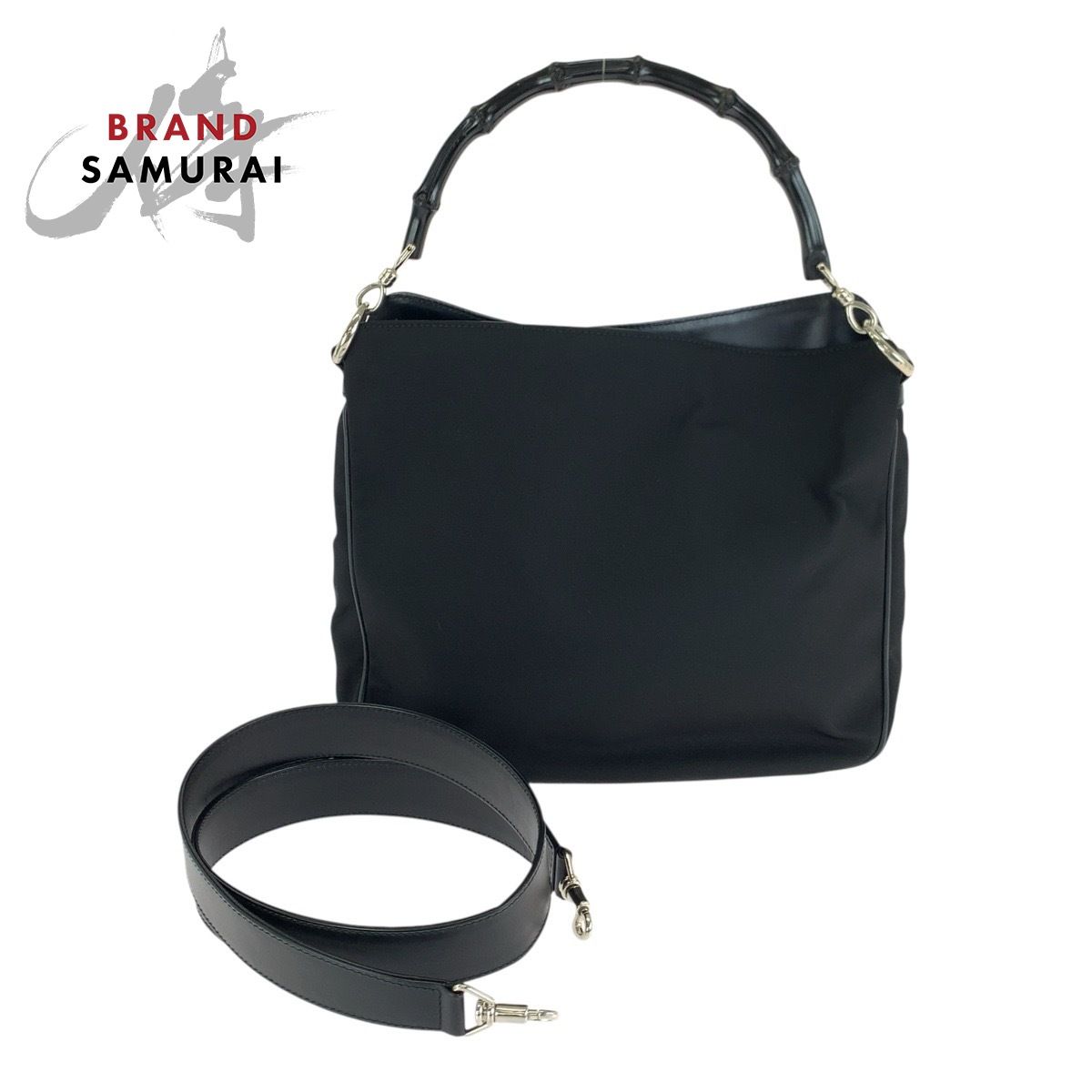 美品 GUCCI グッチ バンブー ブラック 黒 シルバー金具 ナイロン/レザー 001 1638 ショルダーバッグ ハンドバッグ レディース 602842【中古】