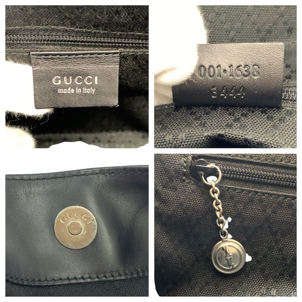美品 GUCCI グッチ バンブー ブラック 黒 シルバー金具 ナイロン/レザー 001 1638 ショルダーバッグ ハンドバッグ レディース 602842【中古】