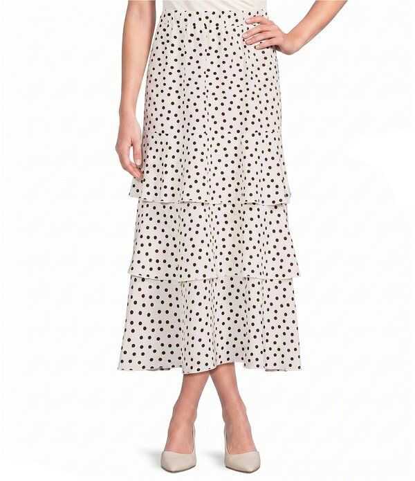 アンクライン レディース ボトムスカート A ライン プチ マキシ Anne Klein Petite Size Pull On Tier Dotted ALine Maxi Skirt White