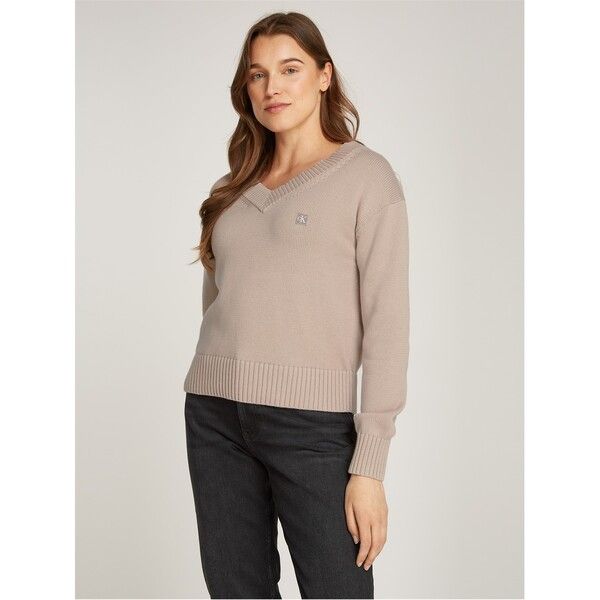 カルバンクライン レディース アウター ニット・セーター Vネック セーター Calvin Klein Jeans CK EMBRO BADGE VNECK SWEATER Goat