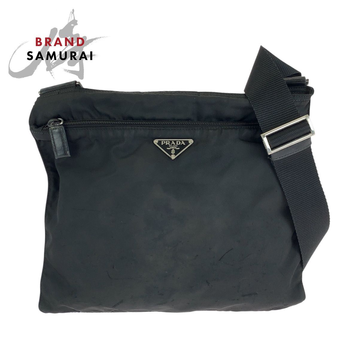 PRADA プラダ テスート 三角ロゴプレート ブラック 黒 シルバー金具 ナイロン ショルダーバッグ メッセンジャーバッグ レディース 601568【中古】