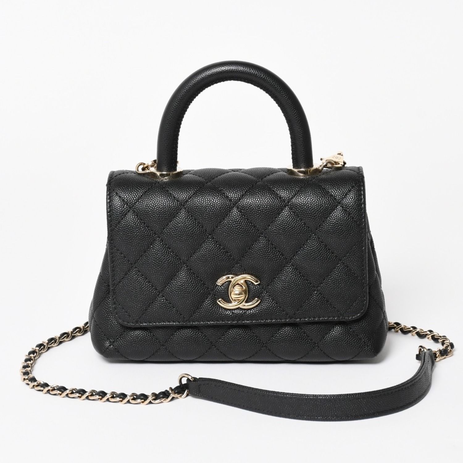 新品未使用 CHANEL シャネル ココハンドルXXS 2WAYハンドバッグ ランダム AS2215 キャビアスキン ソーブラック 中古 4a003950