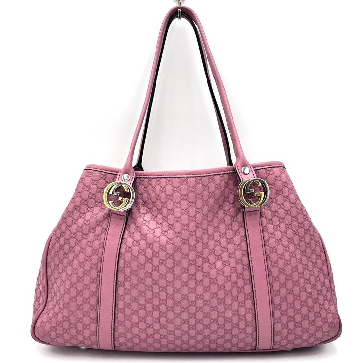 GUCCI（グッチ）GGツインズ トートバッグ マイクログッチシマ ピンク レザー GGロゴチャーム 肩掛け レディース 232957【中古】