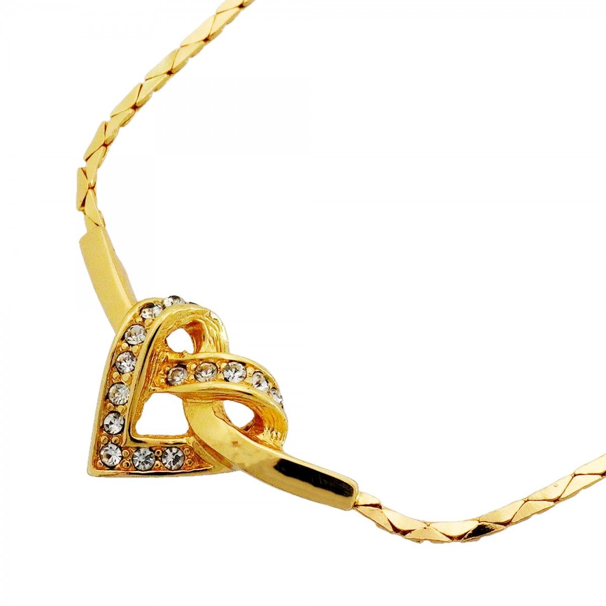 【6jfb0259】クリスチャンディオール ネックレス ハートモチーフ GPメッキ ラインストーン ゴールド【中古】レディース