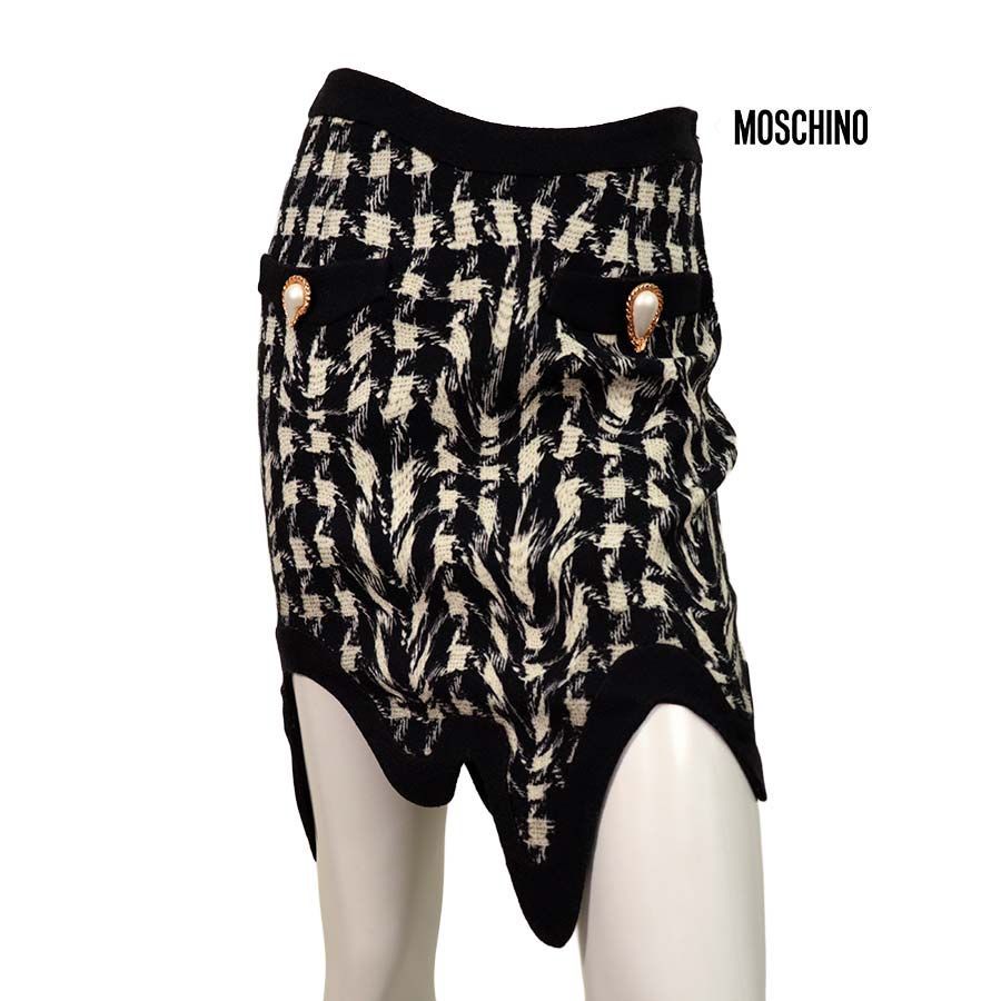 【定価￥220,000の90％OFF】MOSCHINO COUTURE【モスキーノクチュール】【レディース】アバンギャルドなチェックデザインスカート/ブラック×ホワイト【サイズ38】【イタリア製】