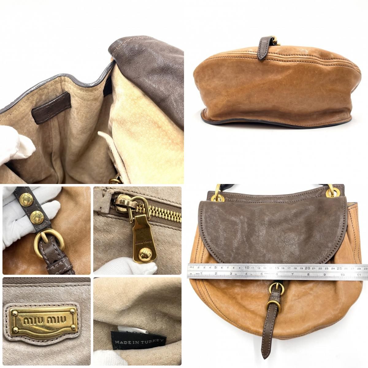 miumiuベージュ レザー ハンドバッグ 金具ロック付き MIU MIU（ミュウミュウ） レザー ハンドバッグ ワンハンドル
