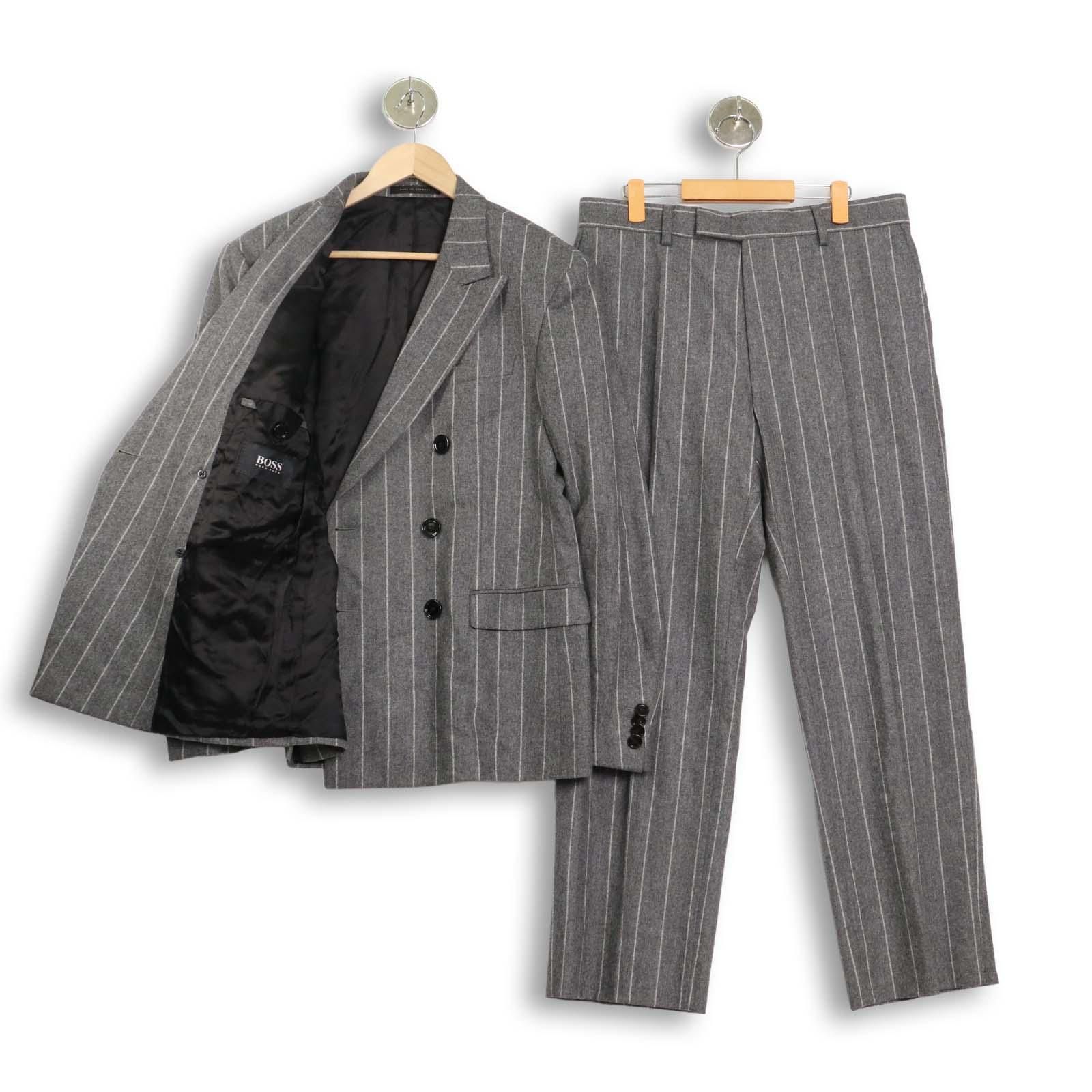 ヒューゴボス イタリア製 バーティカルストライプ スーツ セットアップ M HUGO BOSS/ヒューゴボス ダブルブレスト ストライプ セットアップ