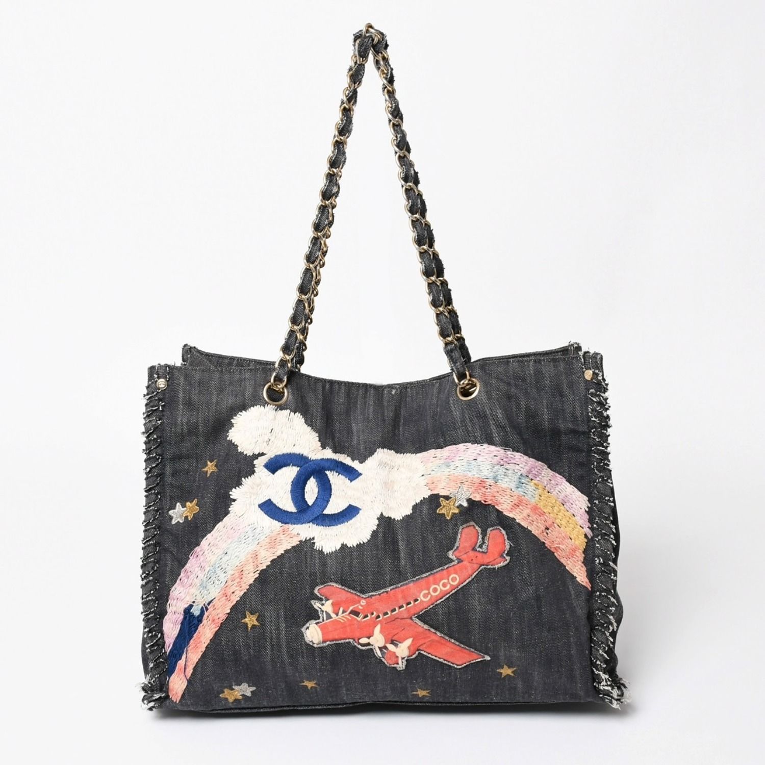 チルシャネルCHANEL トートバッグ CHANEL シャネル チェーントートバッグ A31932 10番台 夜間飛行 刺繍