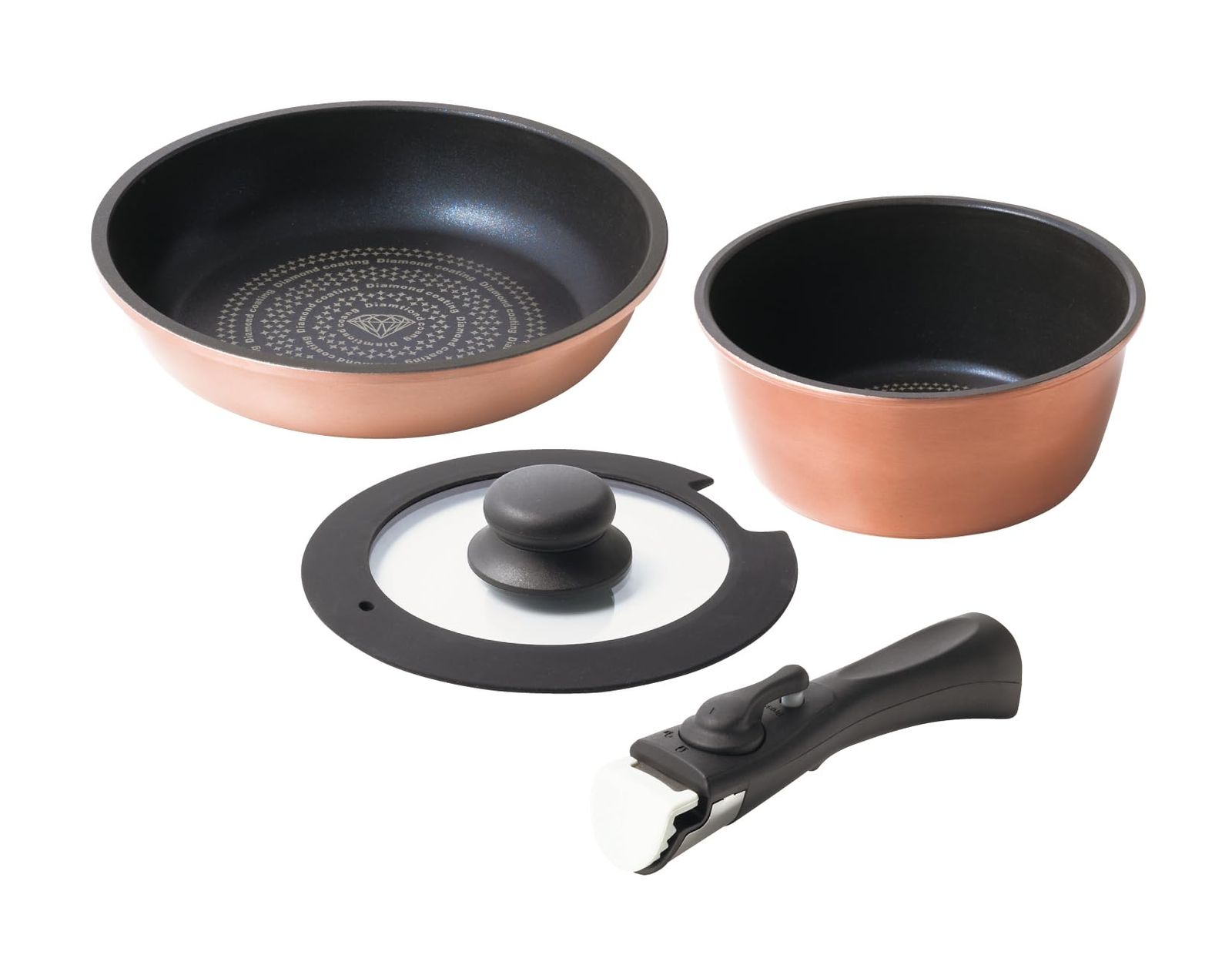 ダイヤモンドコート着脱4点セットA 【 4点セット！汚れもするっと落ちる！ ガス火/ih対応 】 フライパン 鍋 セット ih フライパンセット 蓋付き 調理器具 [ KUKUNA ククナ ] 20cm フライパン / 18cm なべe 24e0e632