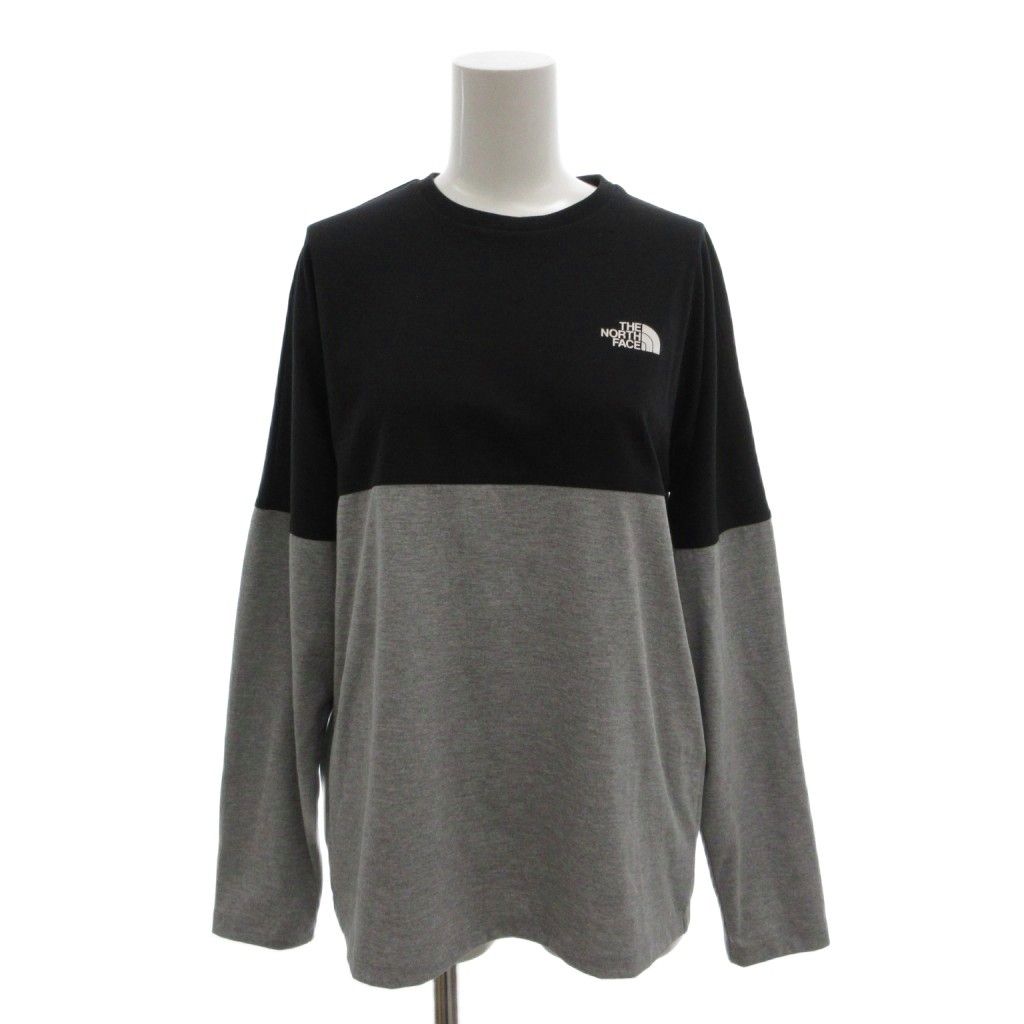 ザノースフェイス THE NORTH FACE 美品 バイカラードヌプシティー Tシャツ クルーネック 長袖 S 黒 ブラック グレークルーネック 長袖 NT82384 /MX