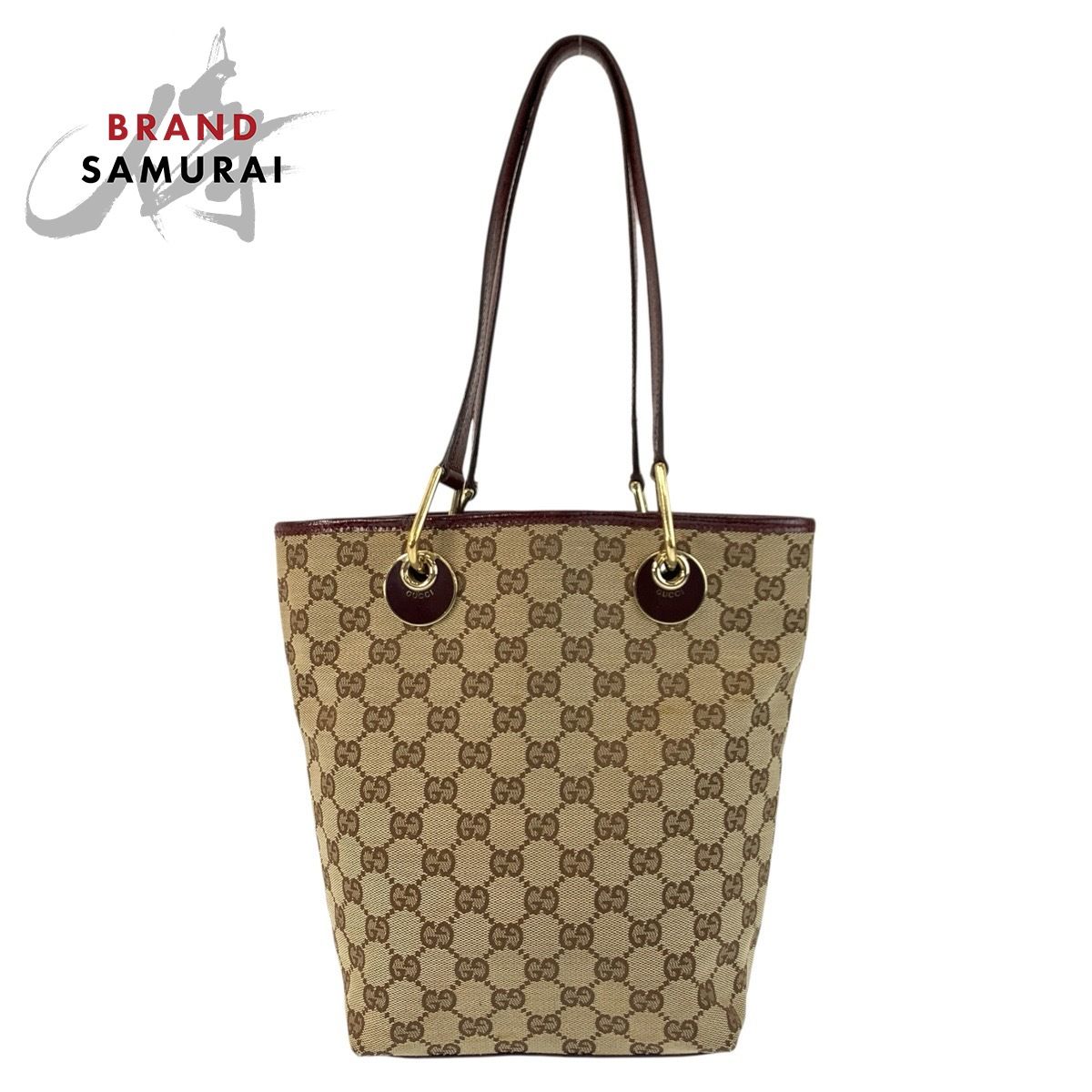 GUCCI グッチ ベージュ ワインレッド ゴールド金具 GGキャンバス/レザー 120840 トートバッグ ショルダーバッグ レディース 602924【中古】