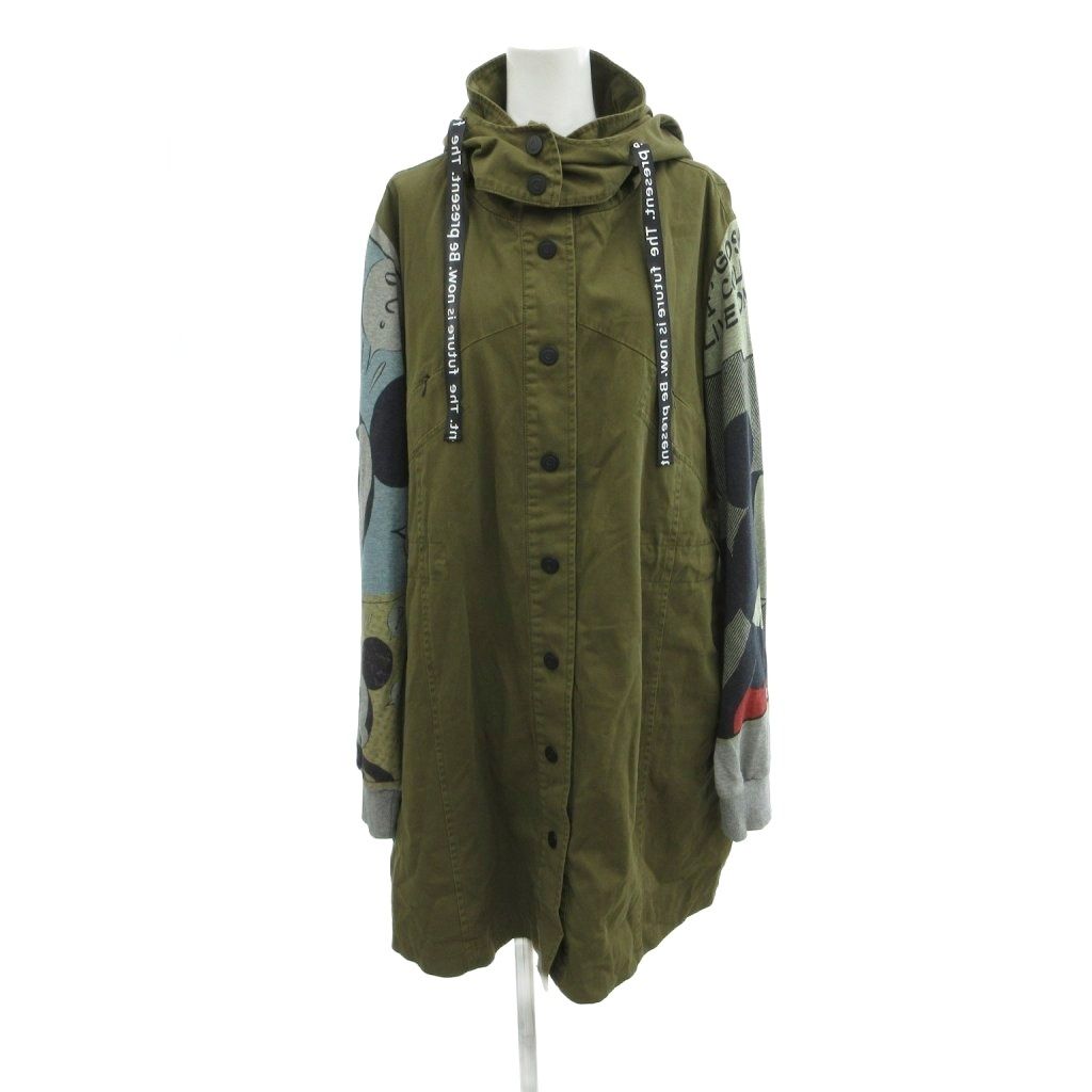 デシグアル Desigual Disney コート XL カーキ フード ボタン ロング丈 スタンドカラー /IL ■ECG006