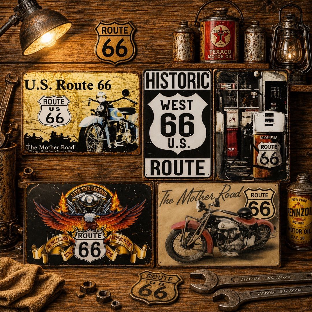 ④ Route66 ブリキ看板 5枚セット アメリカン雑貨 ガレージ インテリア