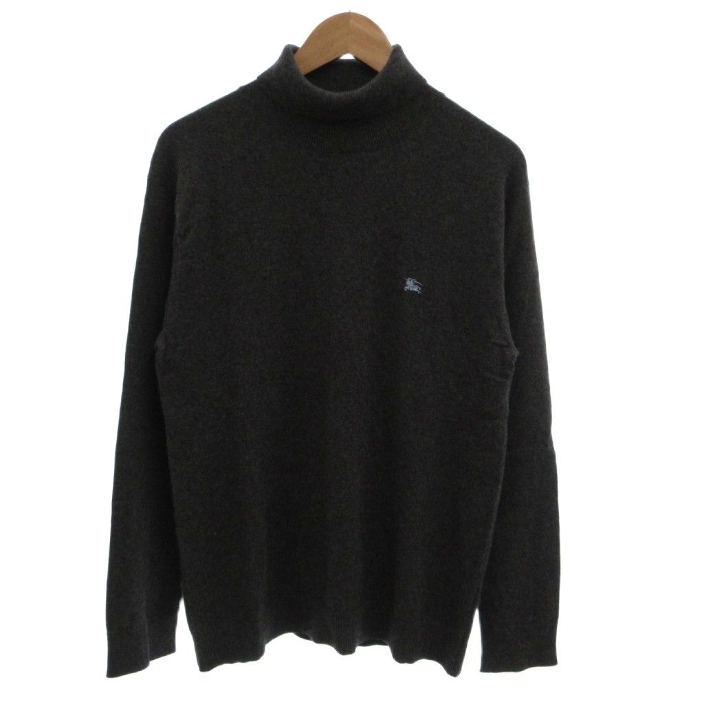 バーバリーブラックレーベル BURBERRY BLACK LABEL 美品 タートルネックニット セーター 長袖 ロゴ刺繍 カシミヤ 3 チャコールグレー /MX