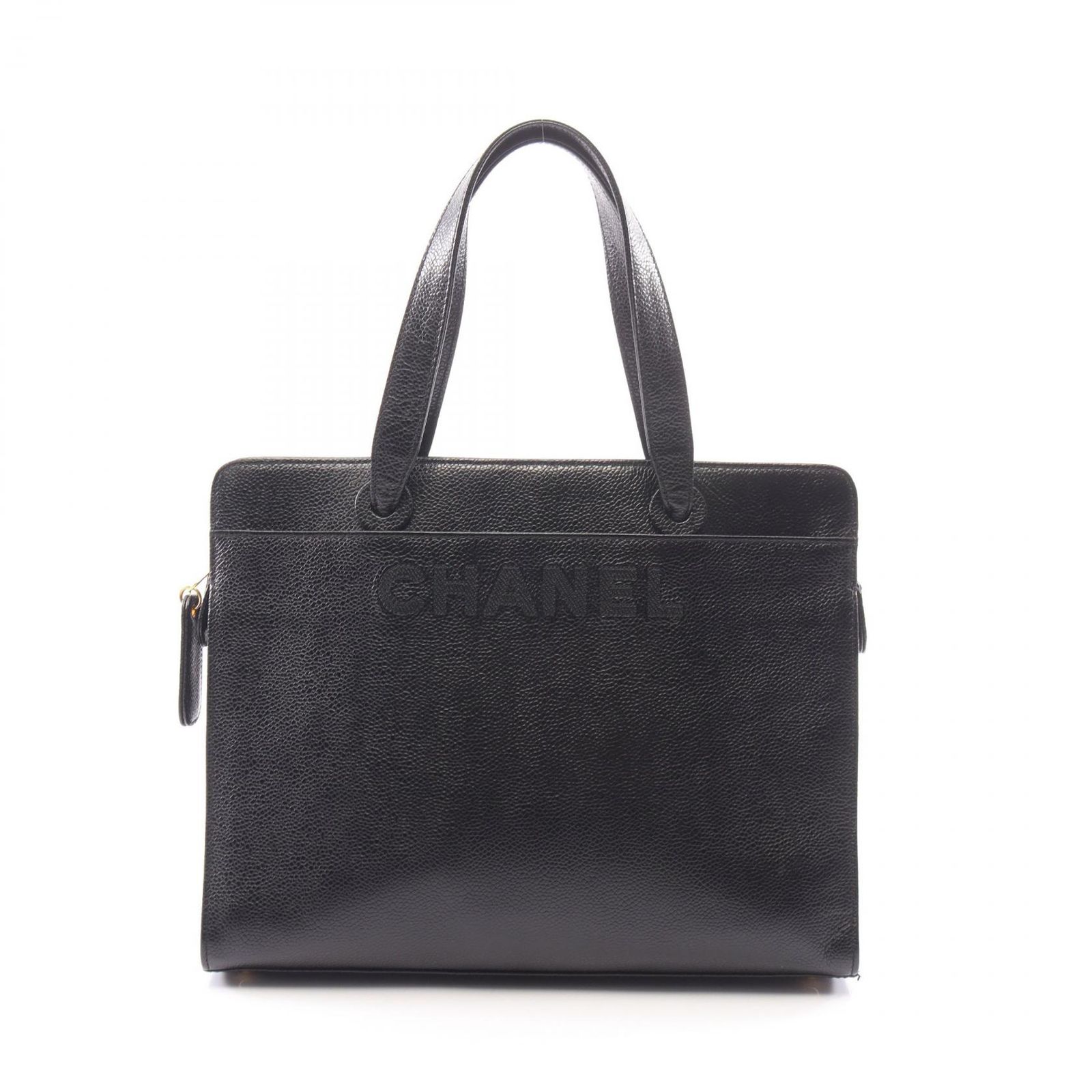 シャネル CHANEL トートバッグ ロゴ ブラック キャビアスキン(グレインドカーフ) ロゴステッチ トートバッグ レディース Used A