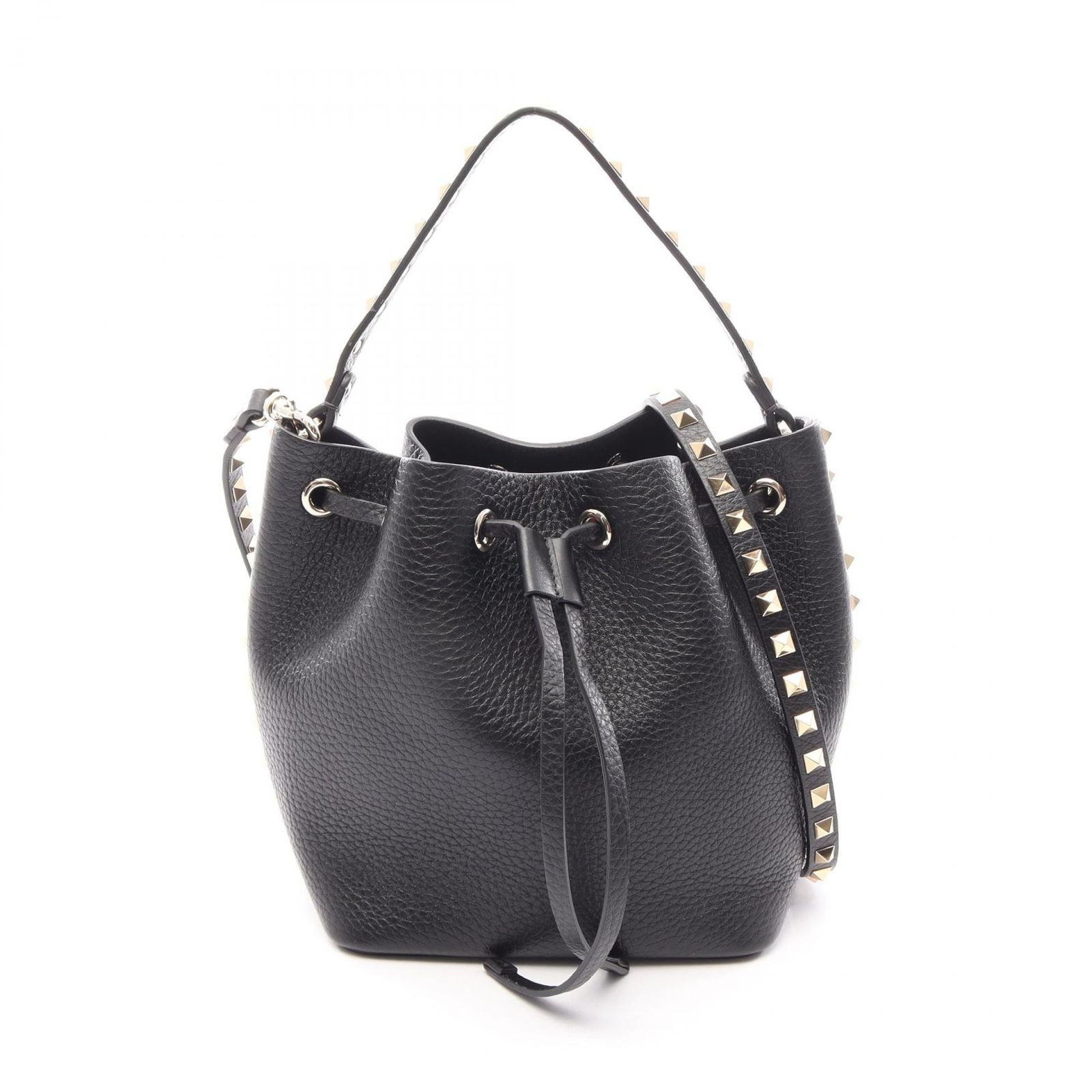 ヴァレンティノ・ガラヴァーニ Valentino Garavani ハンドバッグ ロックスタッズ バケットバッグ 2WAY ブラック レザー ロックスタッズ スモール バケットバッグ