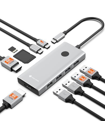 【新品】NOVOO USB C ハブ 10-in-1 ドッキングステーション HDMI 2つ 4K デュアルモニター対応 Type-C ハブ【USB-C 3.0+USB-A 3.0×2+USB-A 2.0×2+PD100W充電+SD/TFカードリーダー】画面オ