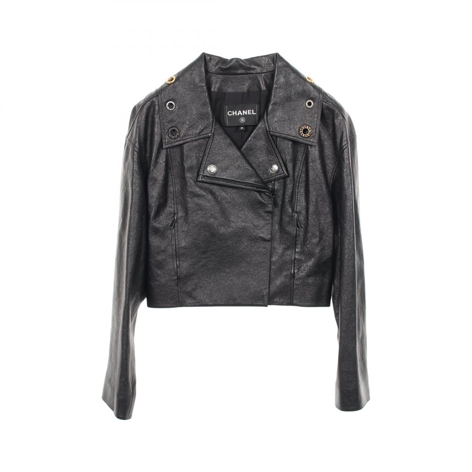 シャネル CHANEL 革ジャン ココマークボタン P72314C63807 レザー レザージャケット レディース Used A