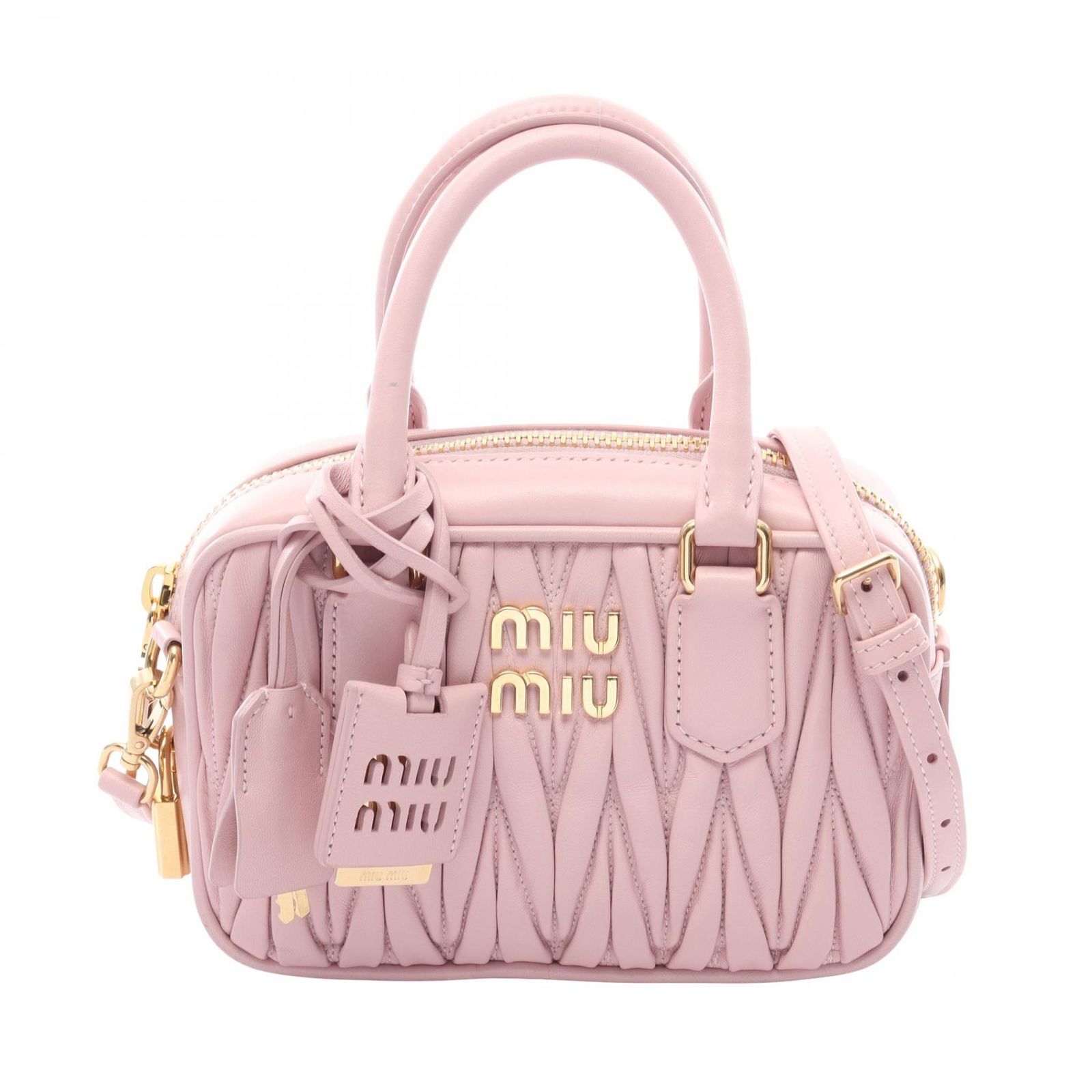 ミュウ ミュウ Miu Miu ハンドバッグ SOFTY PADDED アカルディ ミニバッグ 2WAY 5BP088 ライトピンク レザー アルカディ バッグ スモール レディース Used A