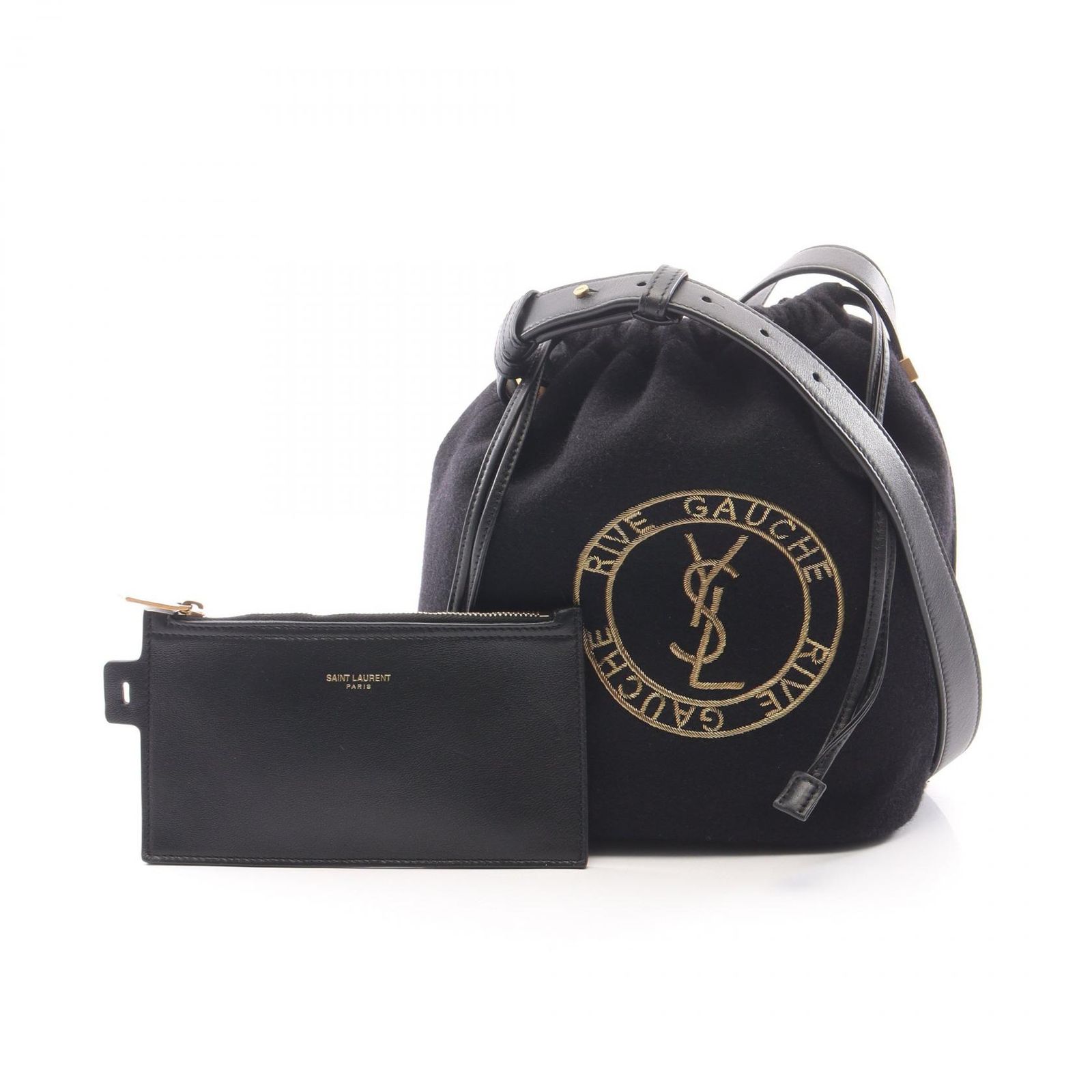 サンローランパリ SAINT LAURENT PARIS ショルダーバッグ リヴゴーシュ 710261 ブラック ウール レザー リヴ・ゴーシュ バケットバッグ レディース Used A