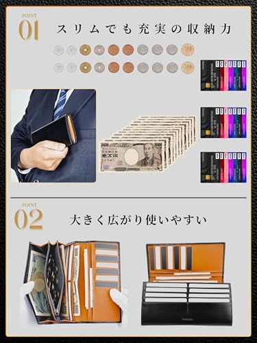 【新品】[ファブリツィオ] 財布 メンズ レディース 長財布 2つ折り マチ付き 小銭入れ 薄い 大容量 カード21枚 使いやすい イタリアン レザー 一流の革職人が作る 本革 YKKファスナー (ブルー) 03703c95