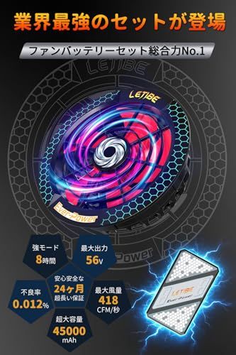 【新品】【爆風 56V 45000mAh 】空調作業服 ベスト サイズLL ファンバッテリーセット -20℃冷感 ハイバック 日本製三相モーター 直接水洗い 15Vから56Vまで調節可能 AI自動調節機能 30時間連続稼働 超高速充電 PSE 76a76e97