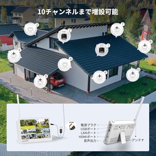 【新品】【防犯補助金対象】Anakk 防犯カメラ 屋外 室内対応 130°超広角 800万画素対応 2台セット AI人体検知 IP67防水 WiFi 監視カメラ 24時間録画 HDD内蔵 双方向音声 スマホ連動 EseeCloud Alexa 9cf0dc70