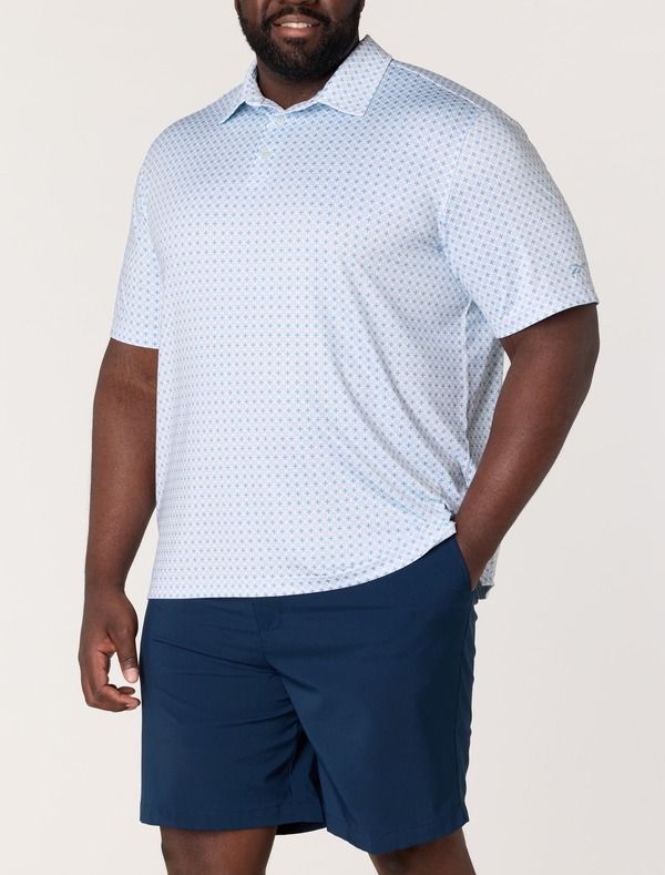 リーボック メンズ トップス ポロシャツ プリント ミニ トール Reebok Big Tall Mini Geometric Print Performance Polo Shirt Ice Blu